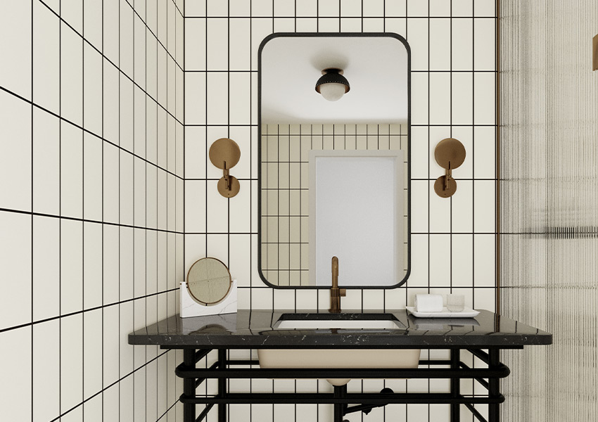 Ceramic wall tile by Emser Tile in bathroom