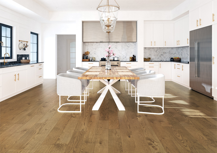 luxury vinyl plank flooring in kitchen with modern decor.